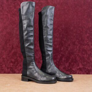Stuart Weitzman Women 5050 Bold Black Leather Stretch 40mm OTK Boots sz 9
